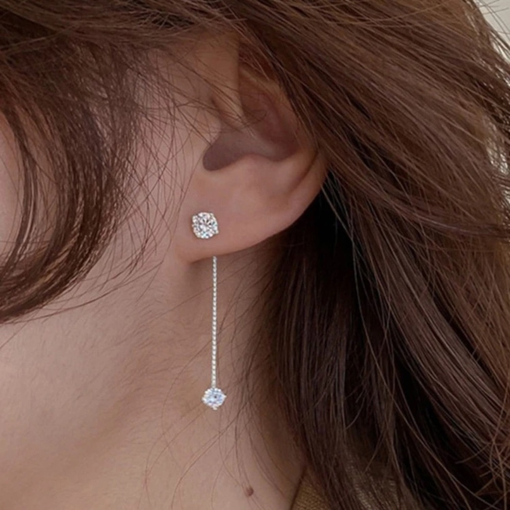 Silver Plated Stainless Steel Cubic Zirconia Drop Earrings